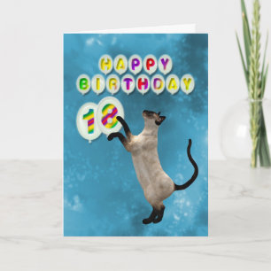 Carte anniversaire 18e avec chats siamois