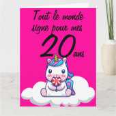 Carte anniversaire 20 ans grand format licorne xxl (Devant)