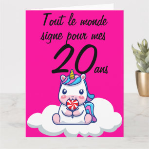 Carte anniversaire 20 ans grand format licorne xxl