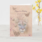 Carte Anniversaire, 21, Cougar et papillons (Fleur jaune)
