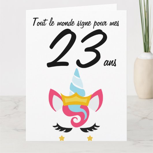 Carte anniversaire 23 ans grand format licorne xxl (Devant)