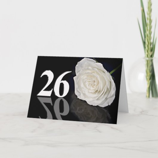 Carte anniversaire 26e avec une rose blanche class (Devant)