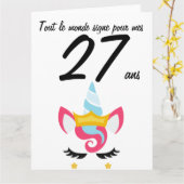 Carte anniversaire 27 ans grand format licorne xxl (Fleur jaune)