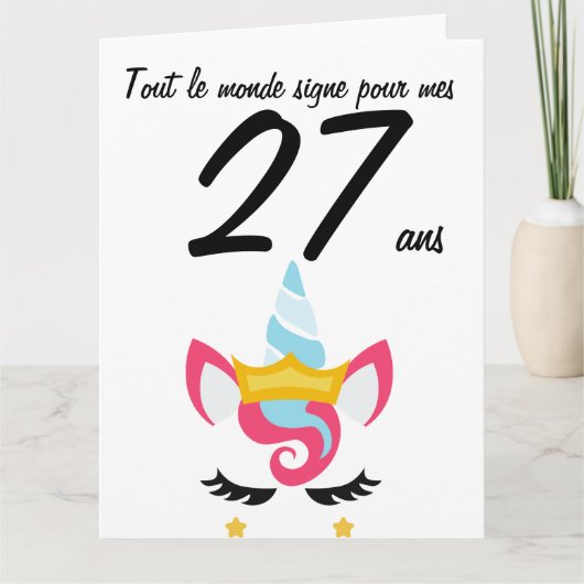 Carte anniversaire 27 ans grand format licorne xxl (Devant)