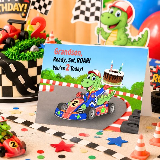 Carte Anniversaire 2 ans Petit-Fils Course de Dinosaure
