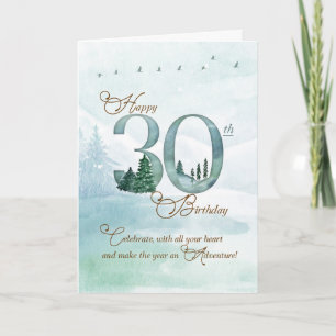 Carte Anniversaire 30 ans Evergreen Pins et Cerf Nature