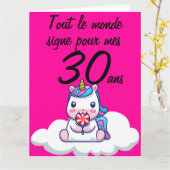 Carte anniversaire 30 ans grand format licorne xxl (Fleur jaune)