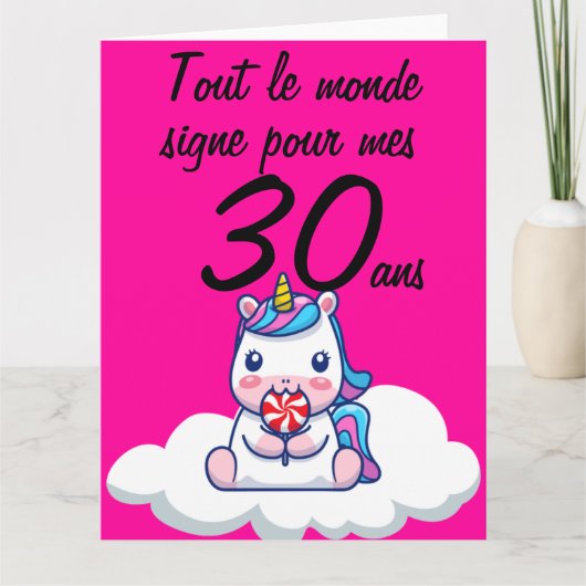 Carte anniversaire 30 ans grand format licorne xxl (Devant)