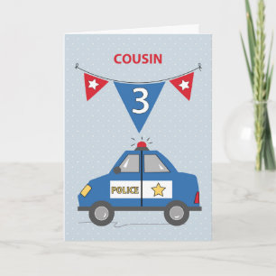 Carte Anniversaire 3 ans Cousin Voiture de Police Bleue