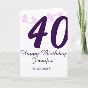Carte anniversaire 40 ans nom date année épingle florale
