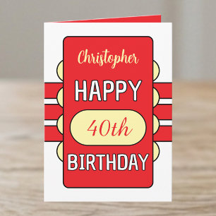 Carte anniversaire 40 ans nom personnalisé rouge jaune