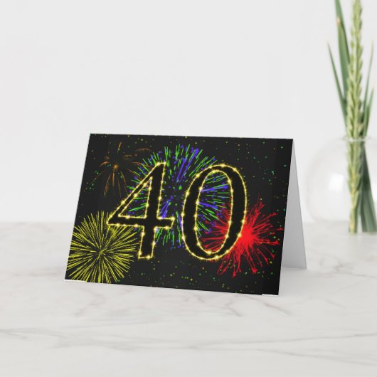 Carte anniversaire 40e avec feux d'artifice (Devant)