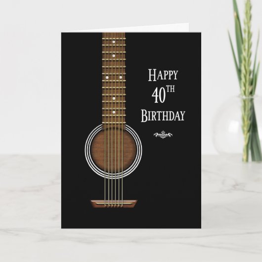 Carte Anniversaire, 40e, Guitare acoustique noire (Devant)