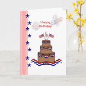 Carte Anniversaire 4 juillet.Drapeau américain, étoiles, (Fleur jaune)