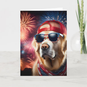Carte Anniversaire 4 juillet Golden Retriever