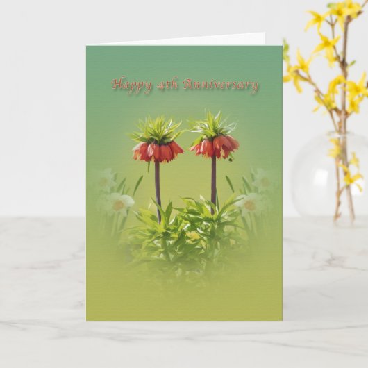 Carte Anniversaire, 4e, Rouges Rouges (Fleur jaune)