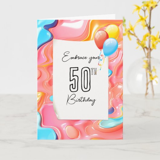 Carte Anniversaire 50 ans Psychedelique 3D Abstrait (Fleur jaune)