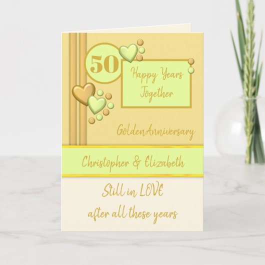 Carte Anniversaire 50e Golden 50 ans crème verte (Devant)