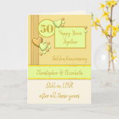 Carte Anniversaire 50e Golden 50 ans crème verte (Fleur jaune)