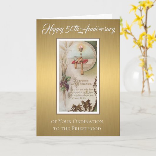 Carte Anniversaire 50e Ordination Chalice Hôte Altar (Fleur jaune)