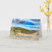 Carte ANNIVERSAIRE- 50ème- PLAGE/OCÉAN/DUNES/SCÈNE (Fleur jaune)