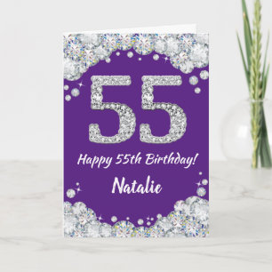 Carte anniversaire 55 ans pailletée violette et ar
