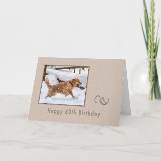 Carte Anniversaire, 60e, Golden Retriever Dog in Snow (Devant)