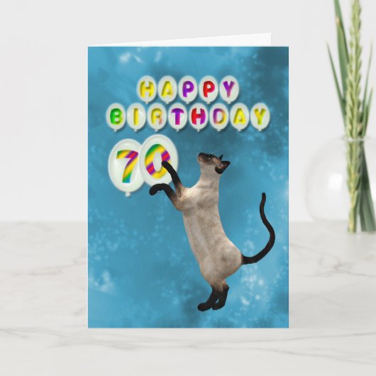 Carte anniversaire 70e avec chats siamois (Devant)