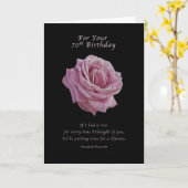 Carte Anniversaire, 70e, Rose rose sur noir (Fleur jaune)