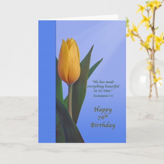 Carte Anniversaire, 76e, Fleur de tulipe dorée (Fleur jaune)
