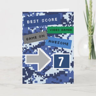 Carte Anniversaire 7 ans du joueur vidéo bleu