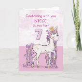 Carte Anniversaire 7 ans Nièce Cheval Rose Avec Couronne (Devant)