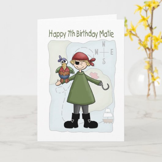Carte Anniversaire 7 Pirate (Fleur jaune)