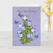 Carte Anniversaire, 80e, Papillons et Fleurs Bell (Fleur jaune)