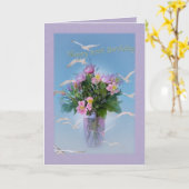 Carte Anniversaire, 80ème, Fleurs et Oiseaux (Fleur jaune)