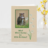 Carte Anniversaire, 85e, Grande Chouette à cornes et fle (Fleur jaune)