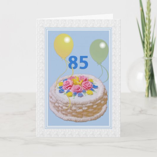 Carte Anniversaire, 85th, gâteau et ballons (Devant)
