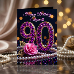 Carte Anniversaire 90 ans Améthyste Violette Roses Roses