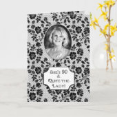 Carte Anniversaire - 90 - Insertion photo - Floral noir/ (Fleur jaune)