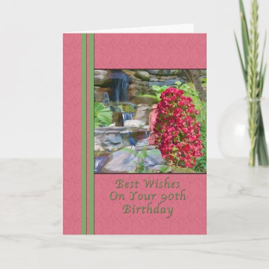 Carte Anniversaire, 90ème, Bougainvilliers, Oiseaux, Cas (Devant)