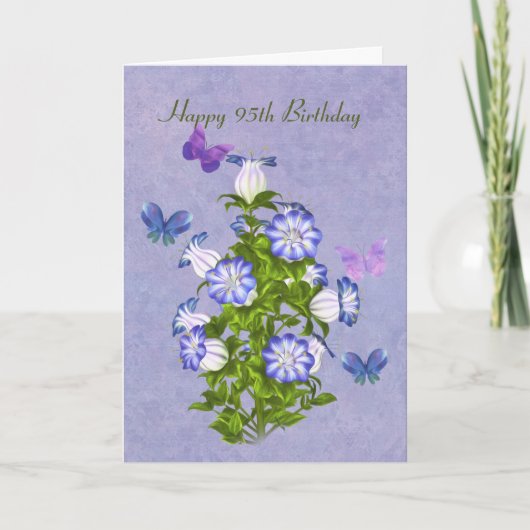 Carte Anniversaire, 95e, Papillons et Fleurs Bell (Devant)