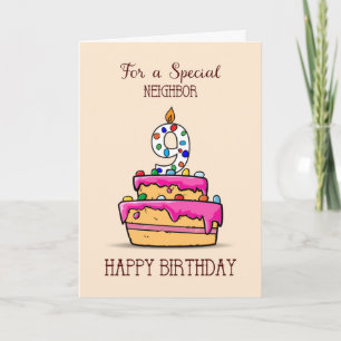 Carte Anniversaire 9 ans d'un voisin, 9 sur un gâteau ro