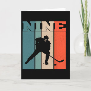 Carte Anniversaire 9 ans rétro hockey sur glace garçon f
