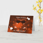 Carte Anniversaire à Halloween Vin et Chat Sorcière Mign (Fleur jaune)