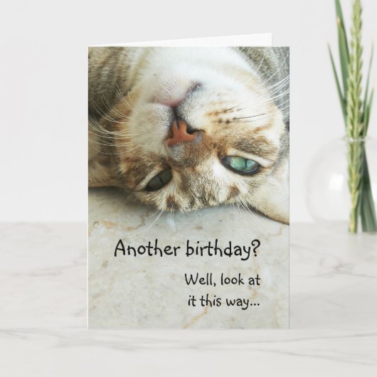 Carte Anniversaire à l'envers mignon de chat (Devant)