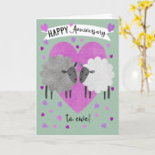 Carte Anniversaire à l'éwe avec le mouton et les coeurs (Fleur jaune)