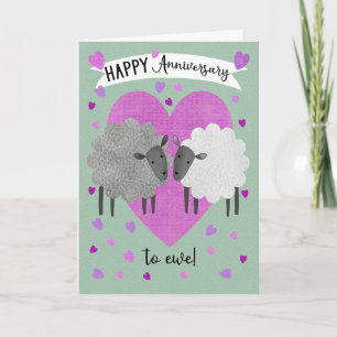 Carte Anniversaire à l'éwe avec le mouton et les coeurs