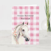 Carte Anniversaire à rayures écossaises rose et blanc (Devant)