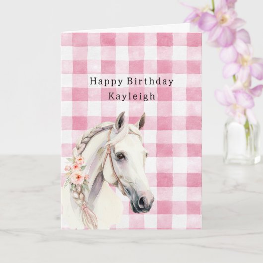 Carte Anniversaire à rayures écossaises rose et blanc (Orchidée)