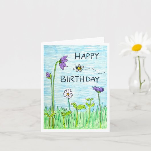 Carte Anniversaire Abeille & Fleurs (Petite plante)